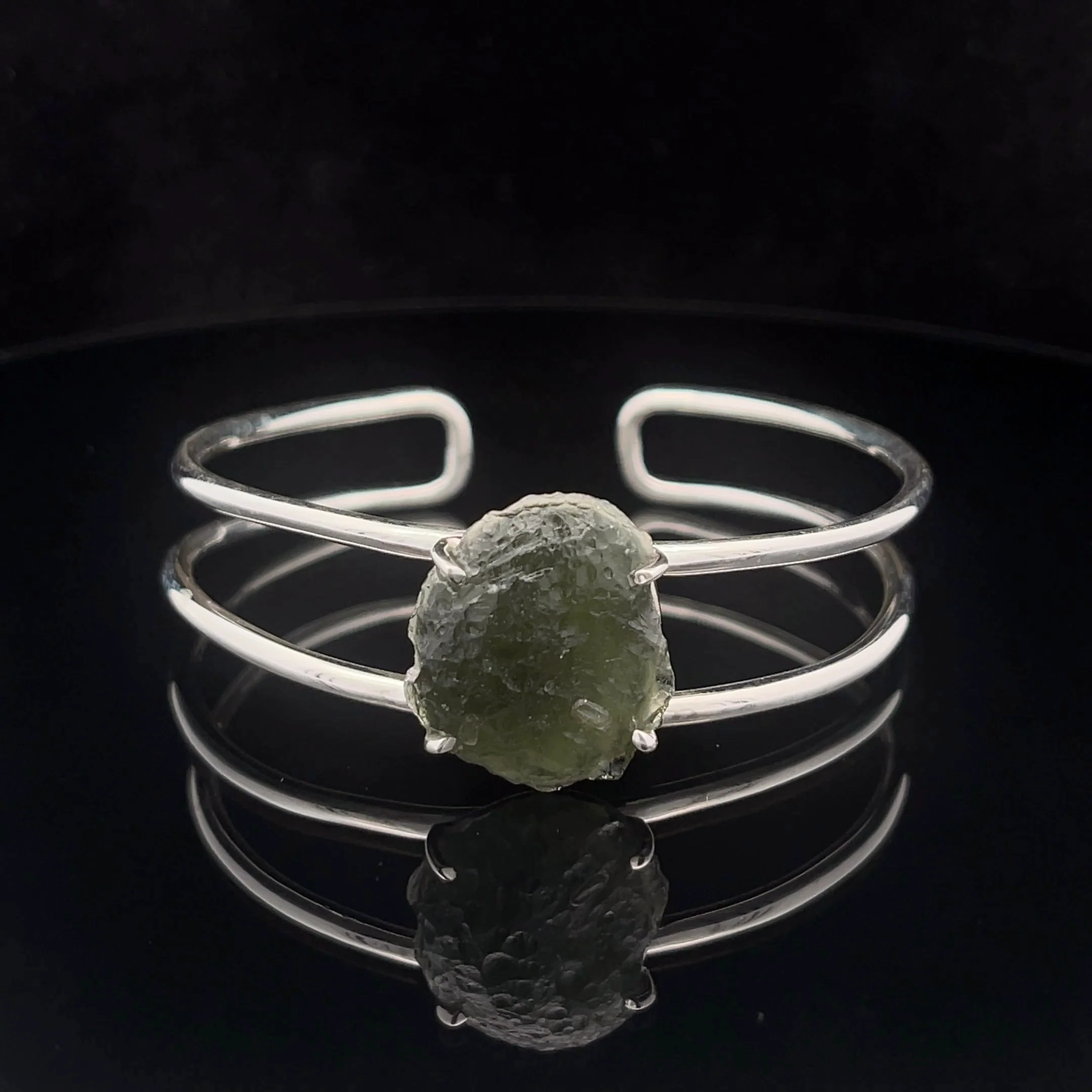 Sterling Silver Moldavite Cuff Bracelet - Image 4