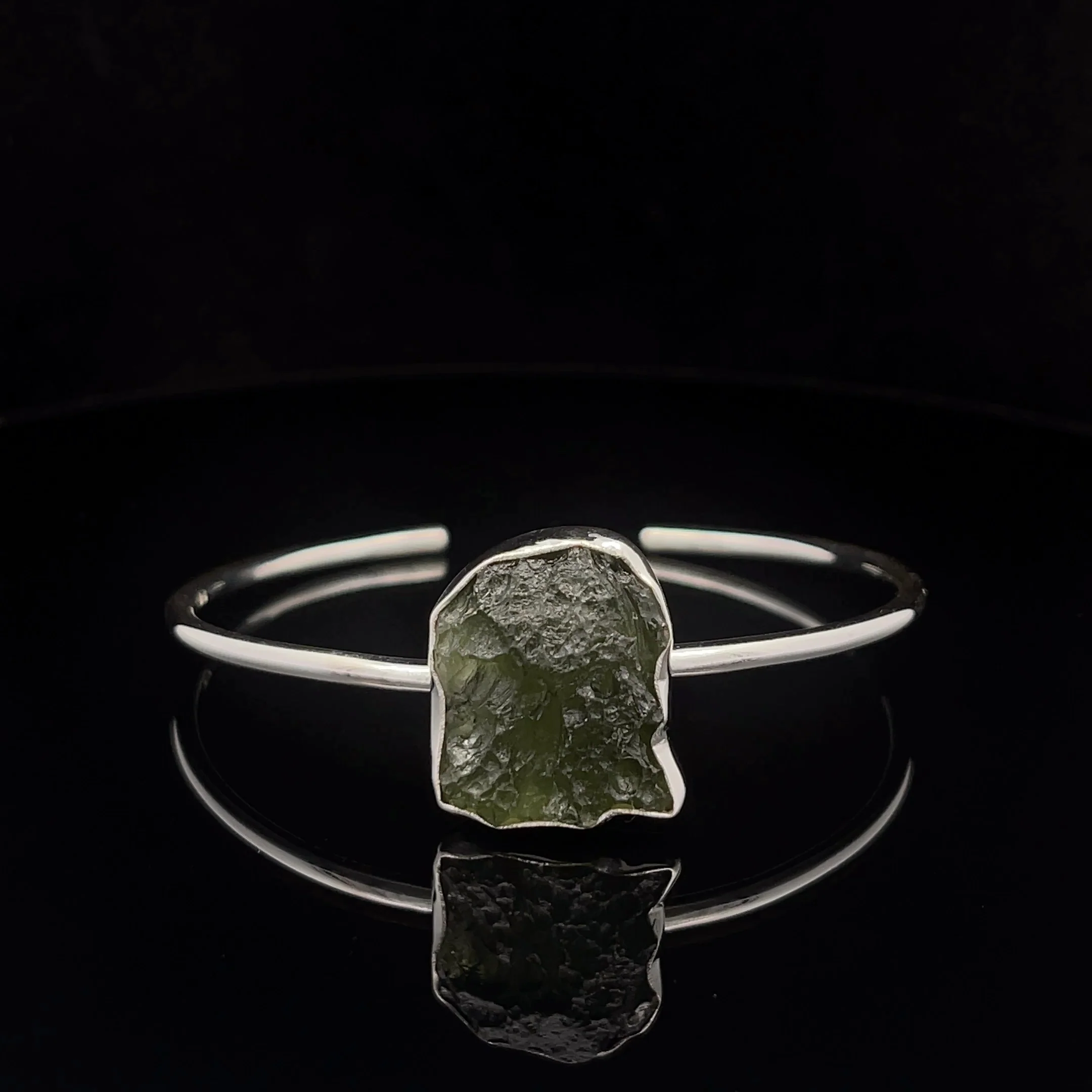 Sterling Silver Moldavite Cuff Bracelet
