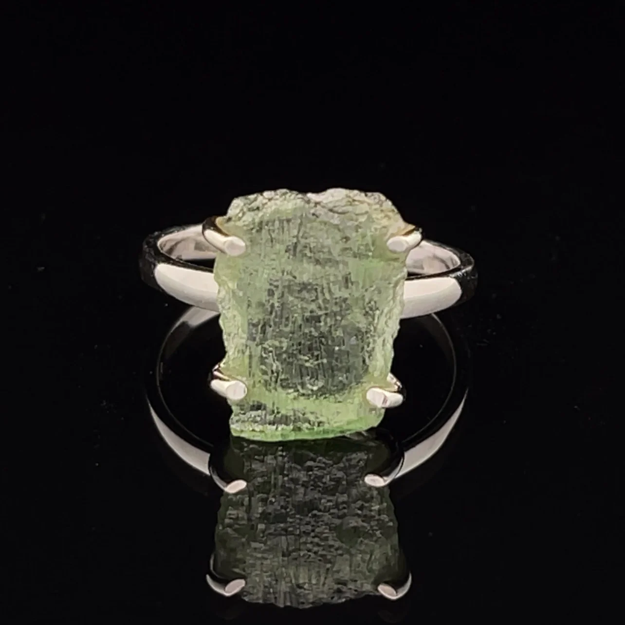 Sterling Silver Moldavite Ring Size 8