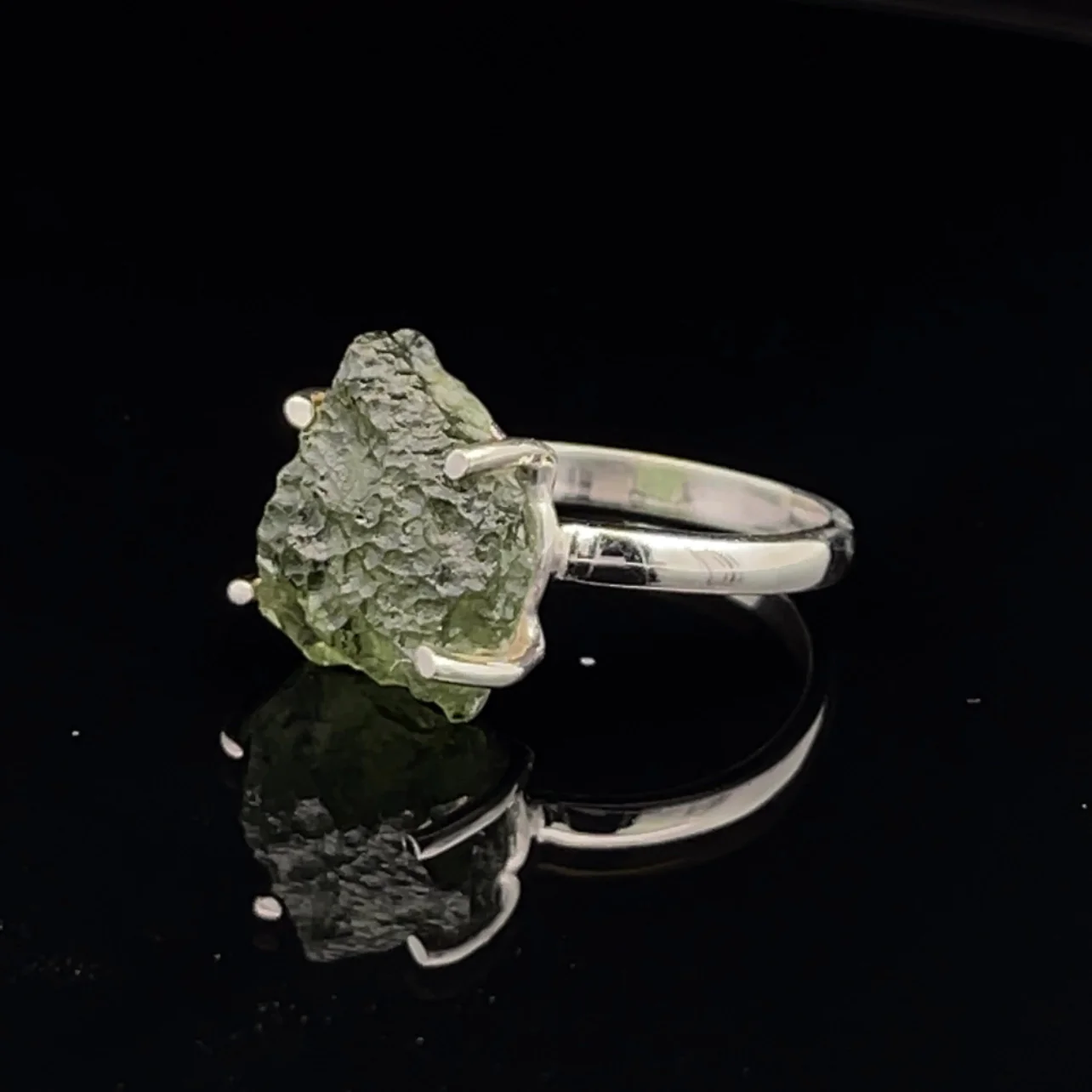 Sterling Silver Moldavite Ring Size 7 - Image 3