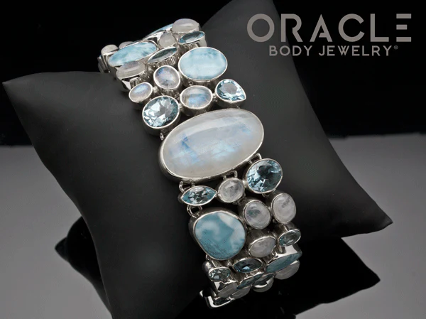 Sterling Silver Moonstone Bracelet With Larimar and Topaz Accents - Image 2