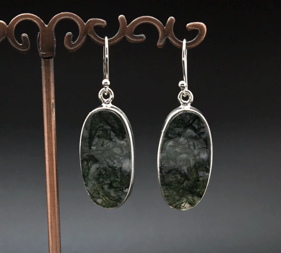 Sterling Silver Moss Agate Earrings