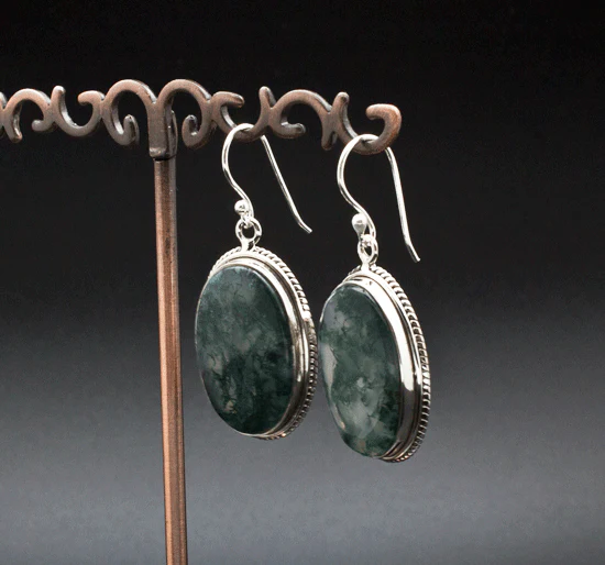 Sterling Silver Moss Agate Earrings - Image 2