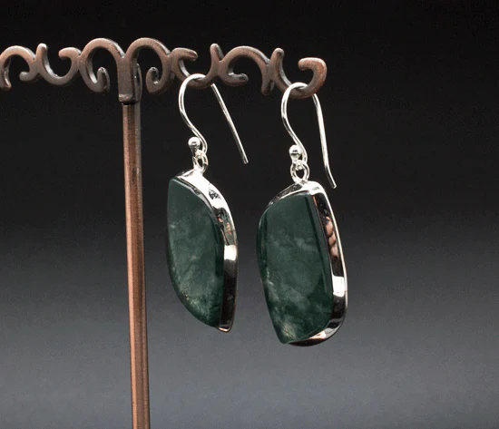 Sterling Silver Moss Agate Earrings - Image 2