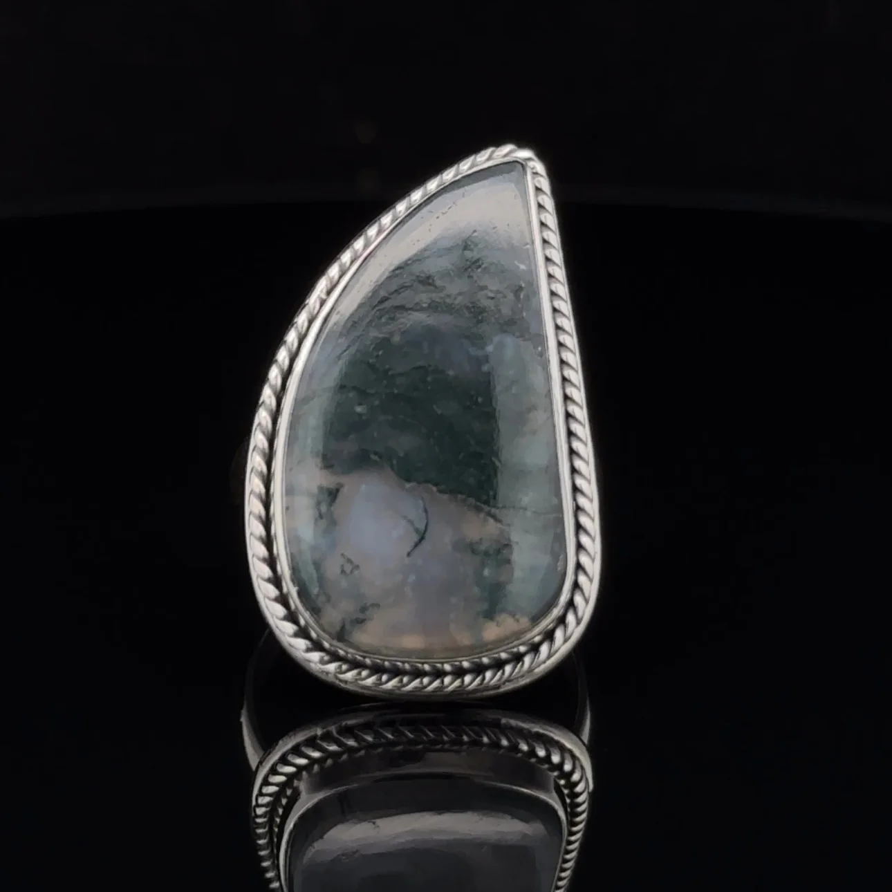 Sterling Silver Moss Agate Ring Size 7