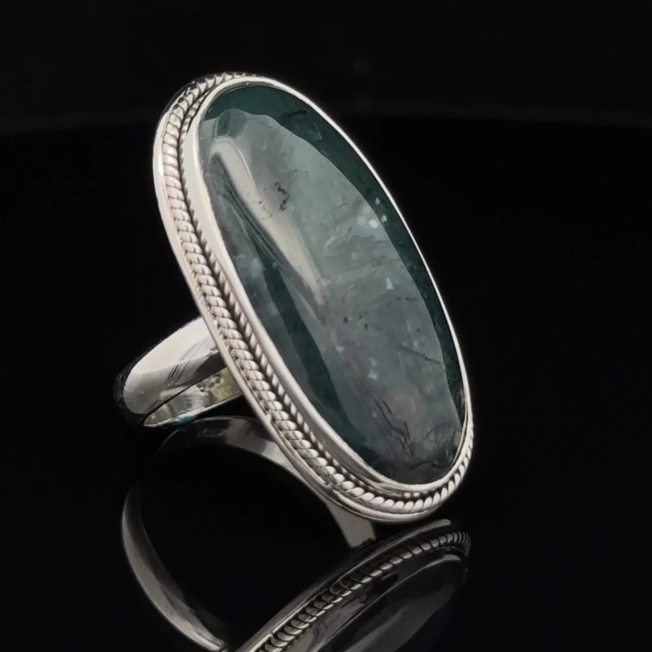 Sterling Silver Moss Agate Ring Size 7 - Image 2