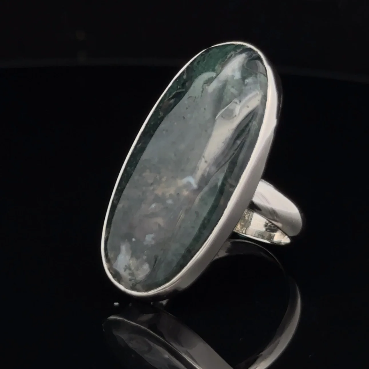 Sterling Silver Moss Agate Ring Size 7 - Image 3
