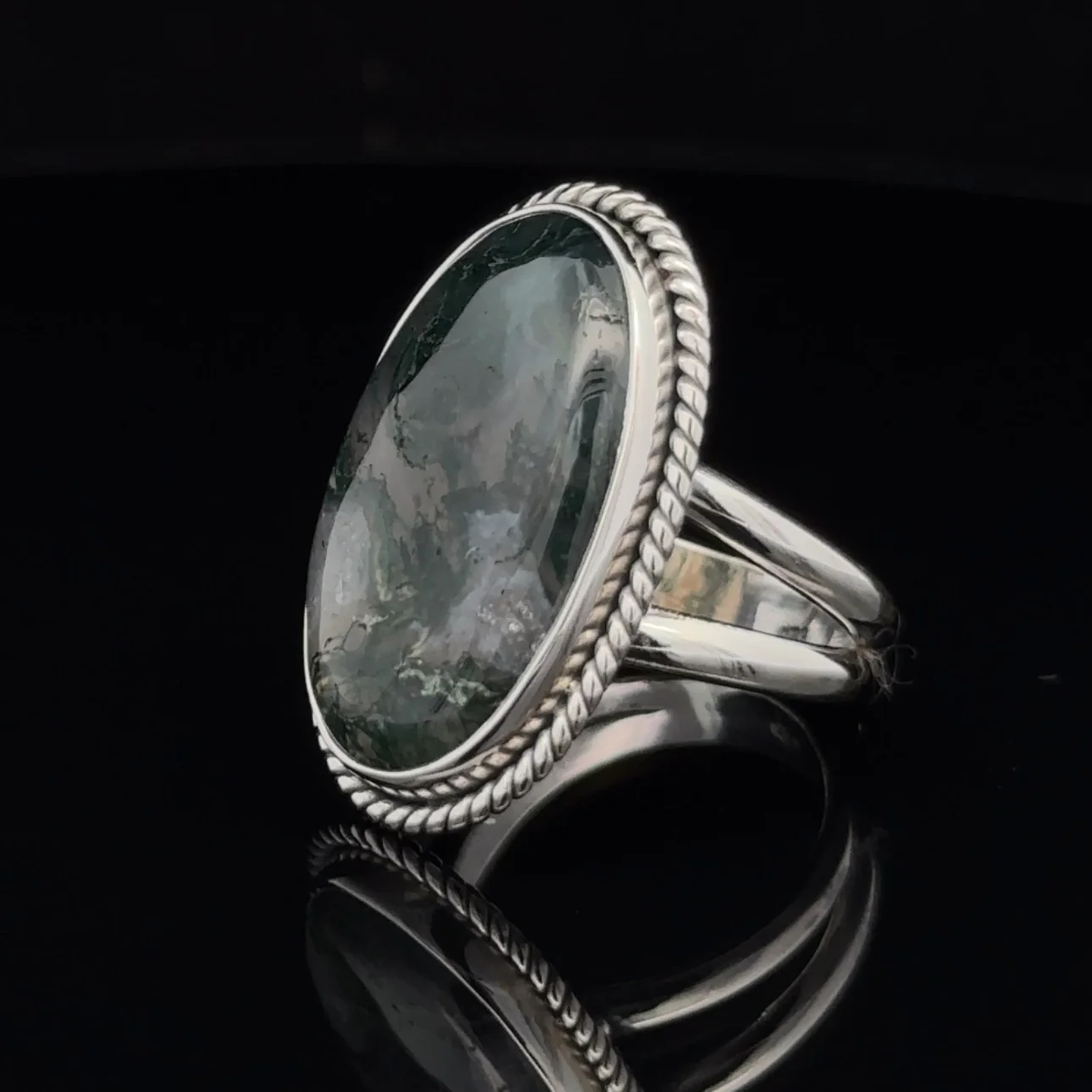 Sterling Silver Moss Agate Ring Size 7 - Image 3