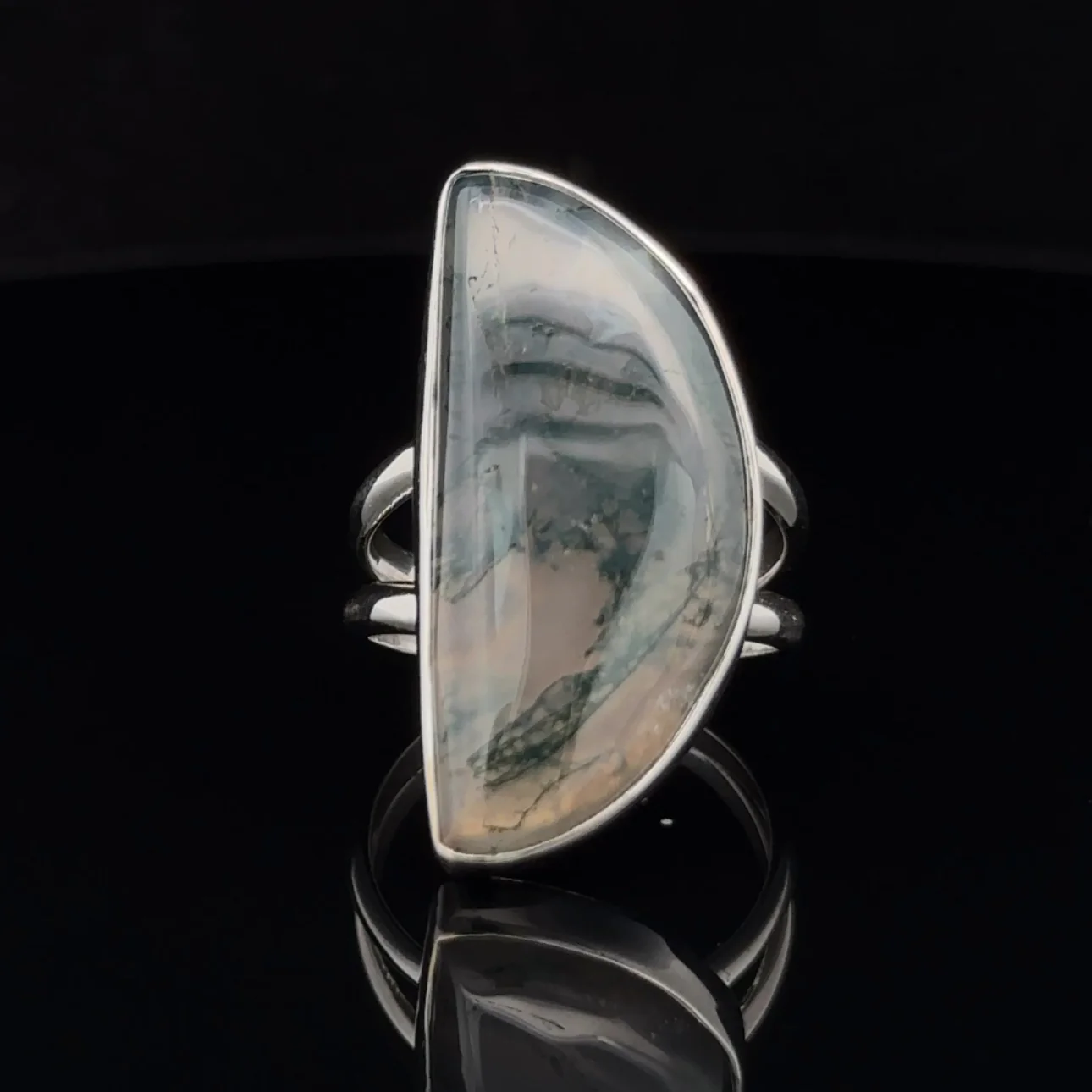Sterling Silver Moss Agate Ring Size 8