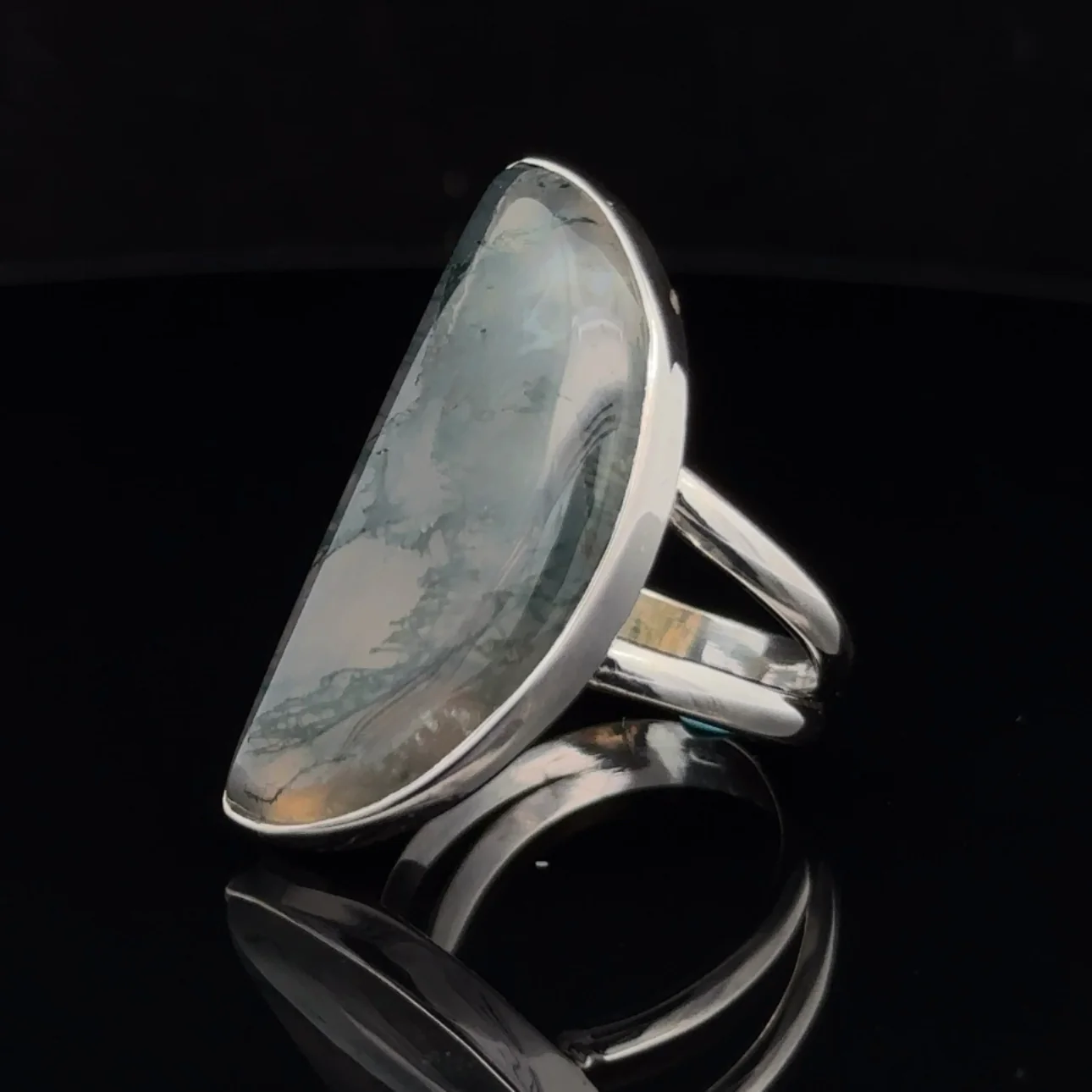 Sterling Silver Moss Agate Ring Size 8 - Image 3