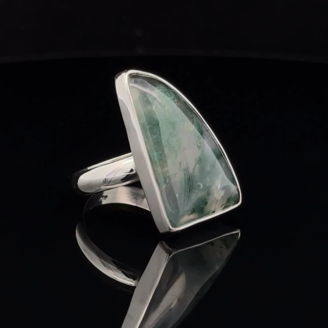 Sterling Silver Moss Agate Ring Size 8 - Image 2