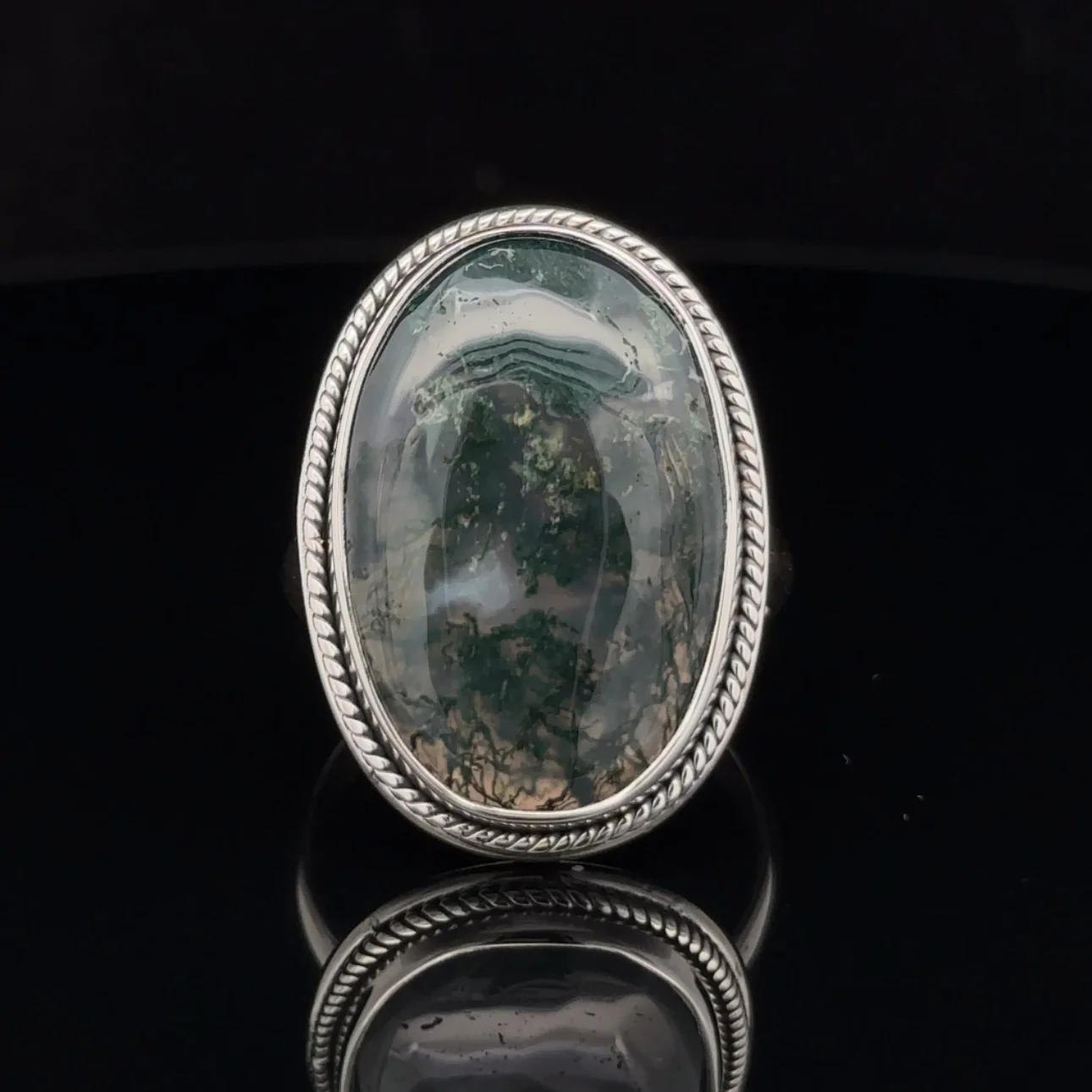 Sterling Silver Moss Agate Ring Size 11 - Image 3