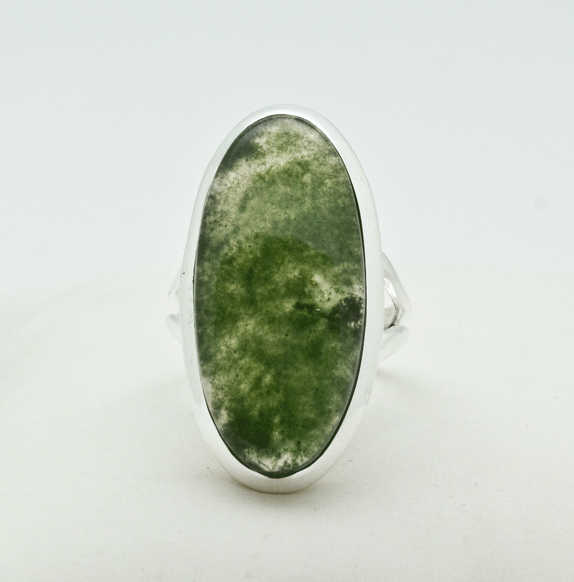 Sterling Silver Moss Agate Ring Size 6