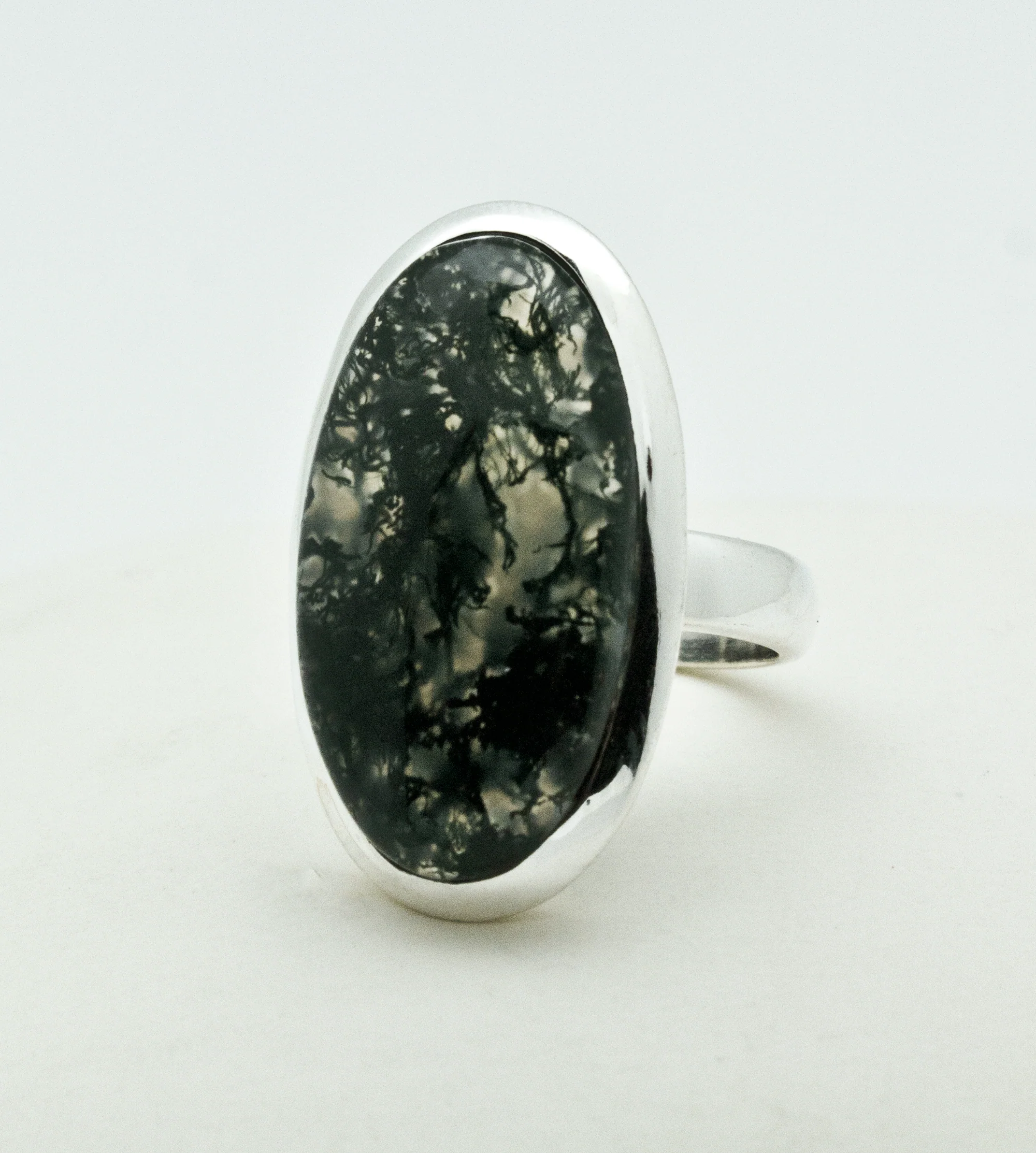 Sterling Silver Moss Agate Ring Size 5
