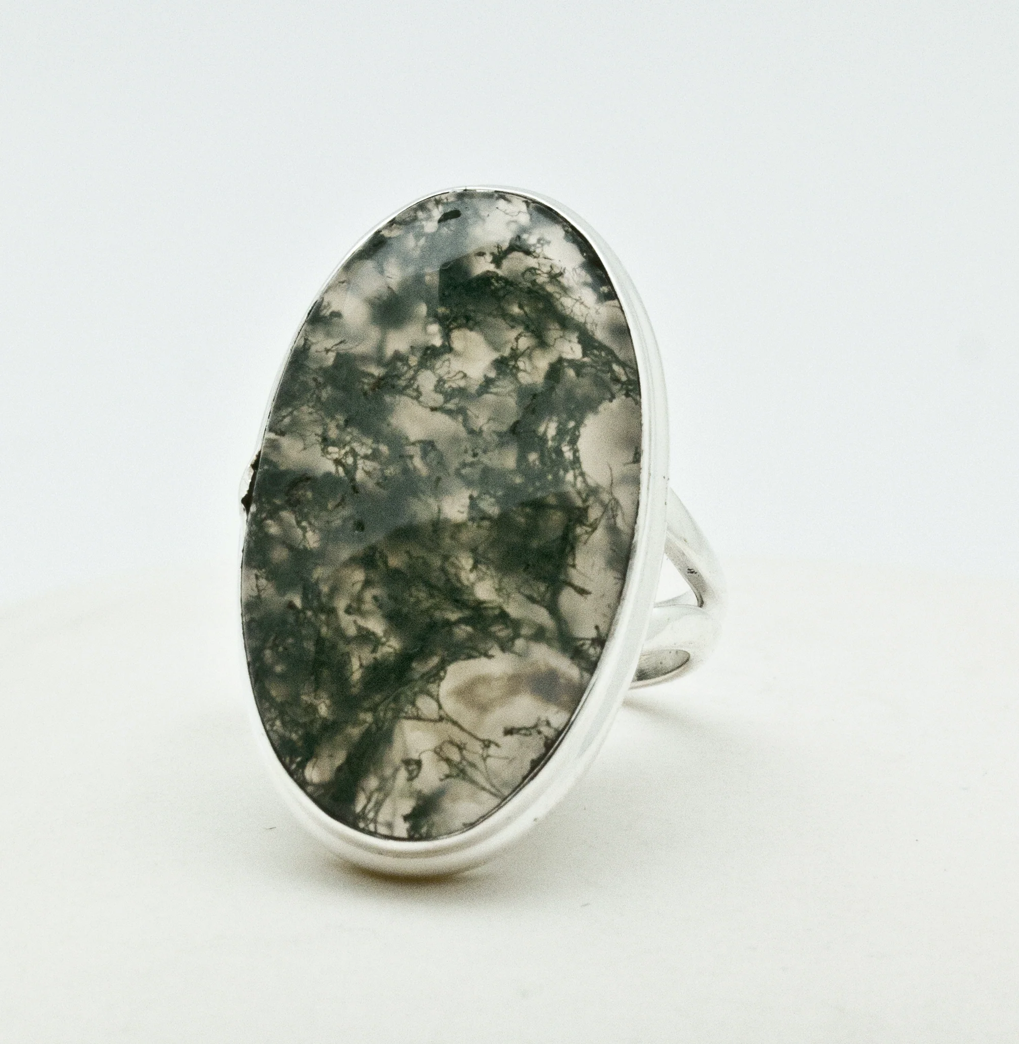 Sterling Silver Moss Agate Rings Size 7 - Image 2