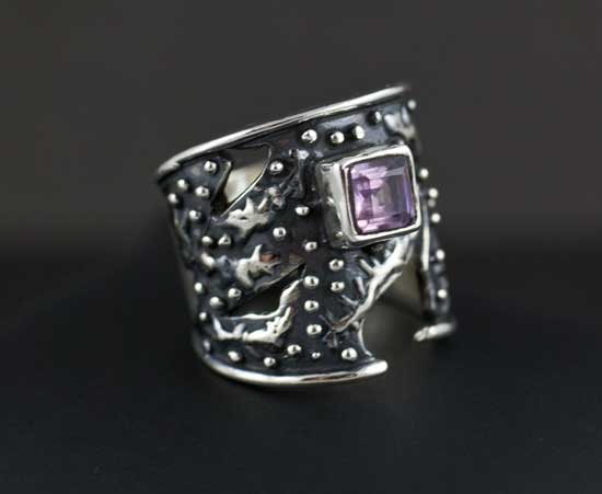 Sterling Silver Ornate Amethyst Ring Size 6-1/2 - Image 2
