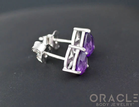 Sterling Silver Pear Cut Amethyst Earrings - Image 3
