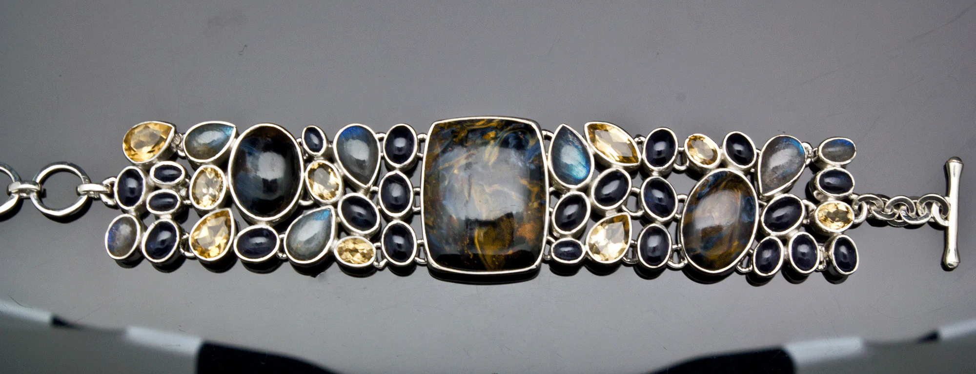 Sterling Silver Pietersite Bracelet with Labradorite, Citrine, Iolite Accents - Image 3
