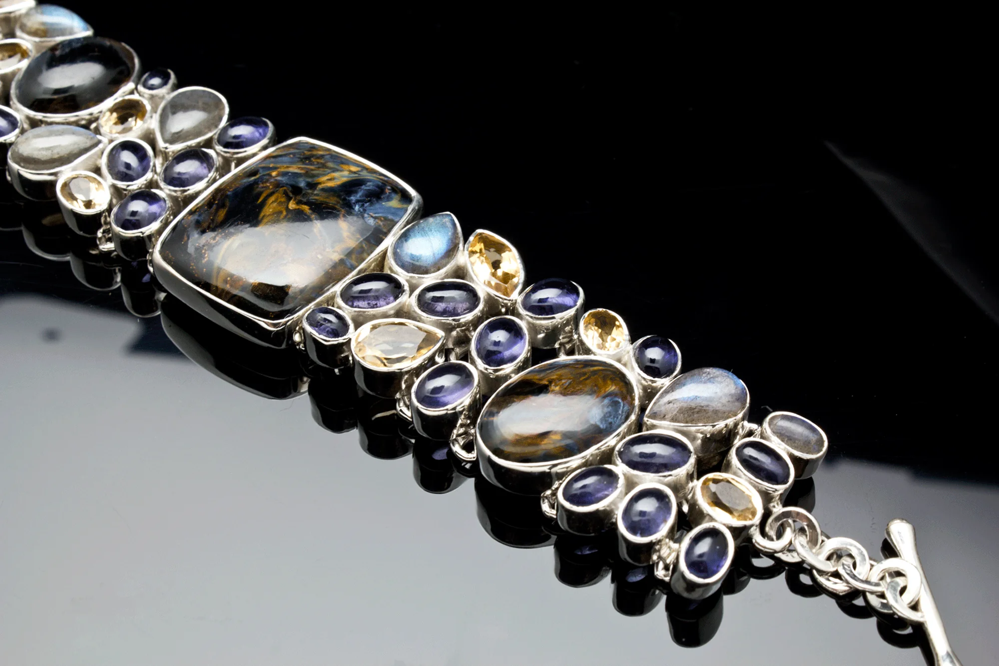 Sterling Silver Pietersite Bracelet with Labradorite, Citrine, Iolite Accents - Image 5