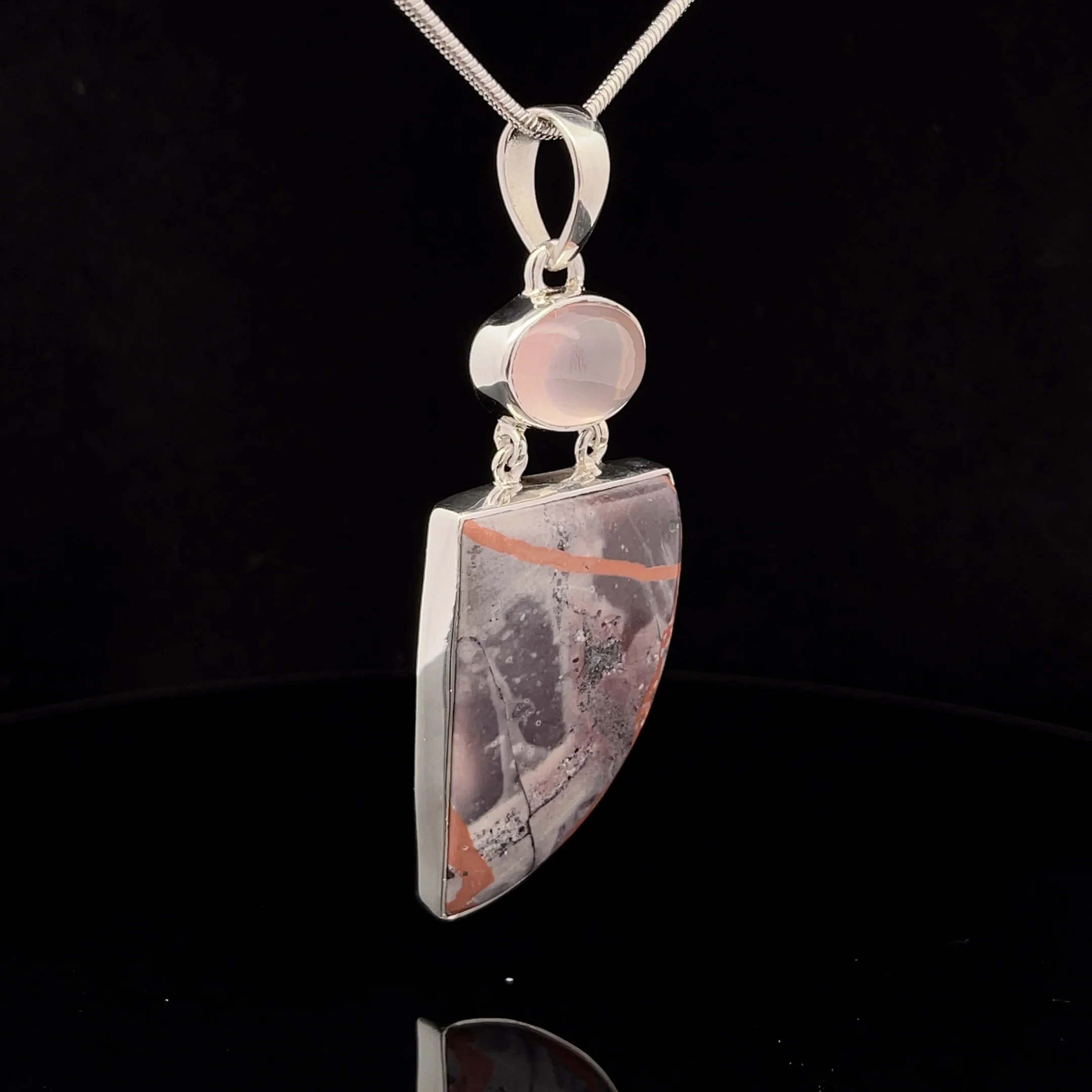 Sterling Silver Porcelian Jasper and Rose Quartz Pendant - Image 2