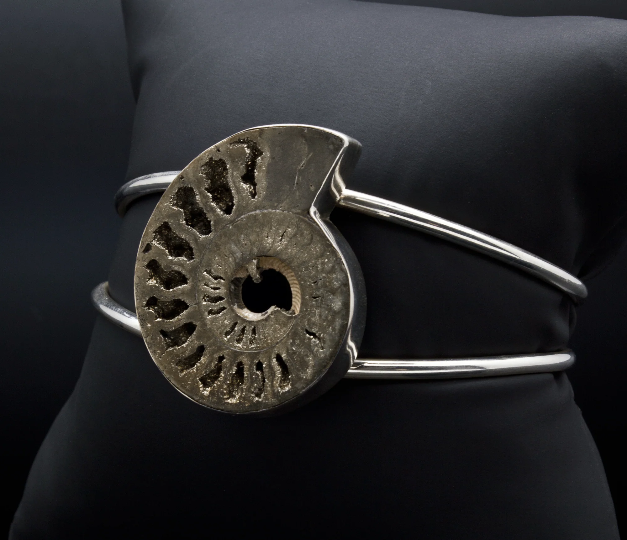 Sterling Silver Pyritized Ammonite Bracelet