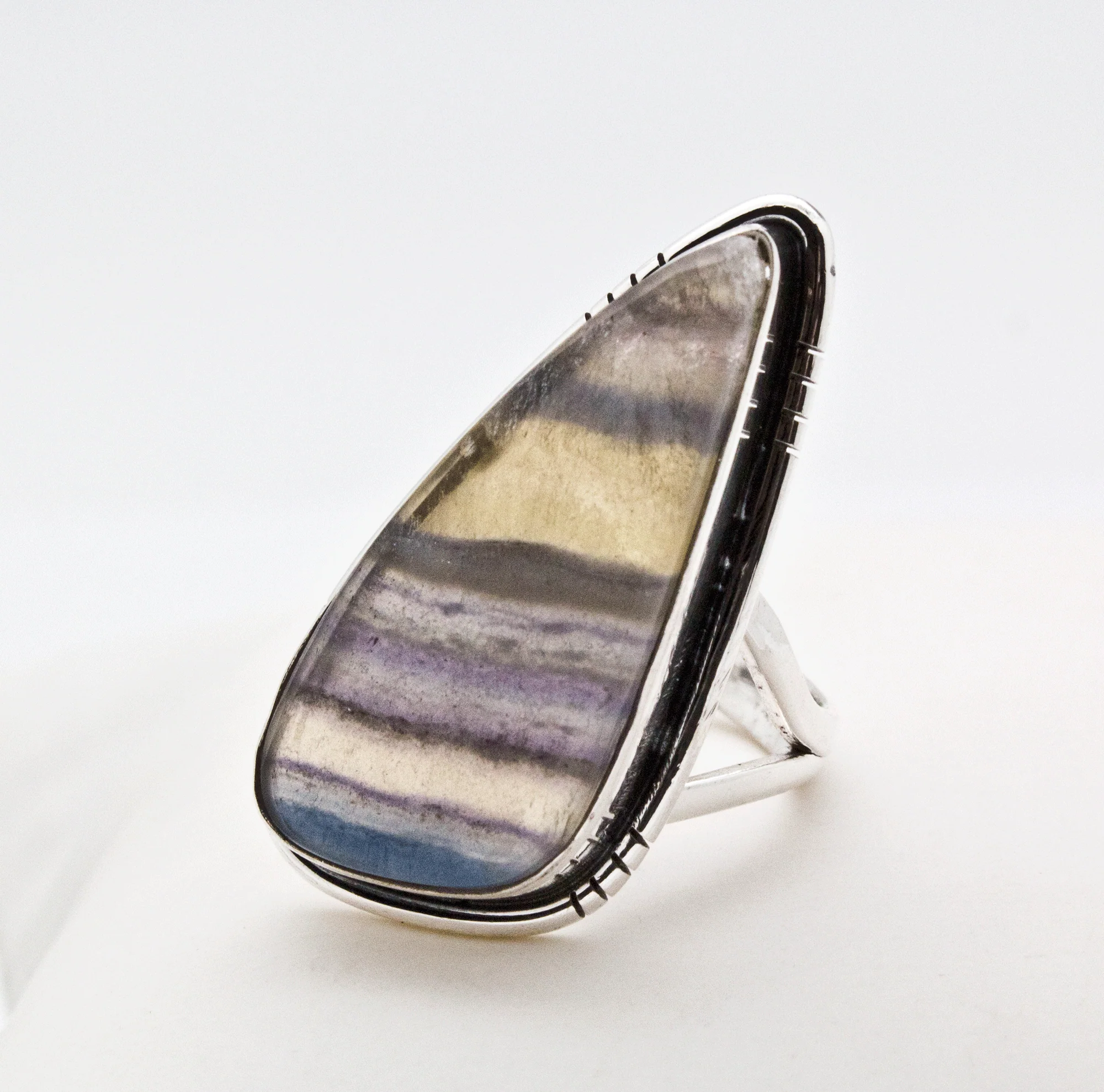 Sterling Silver Rainbow Fluorite Ring Size 7 - Image 2