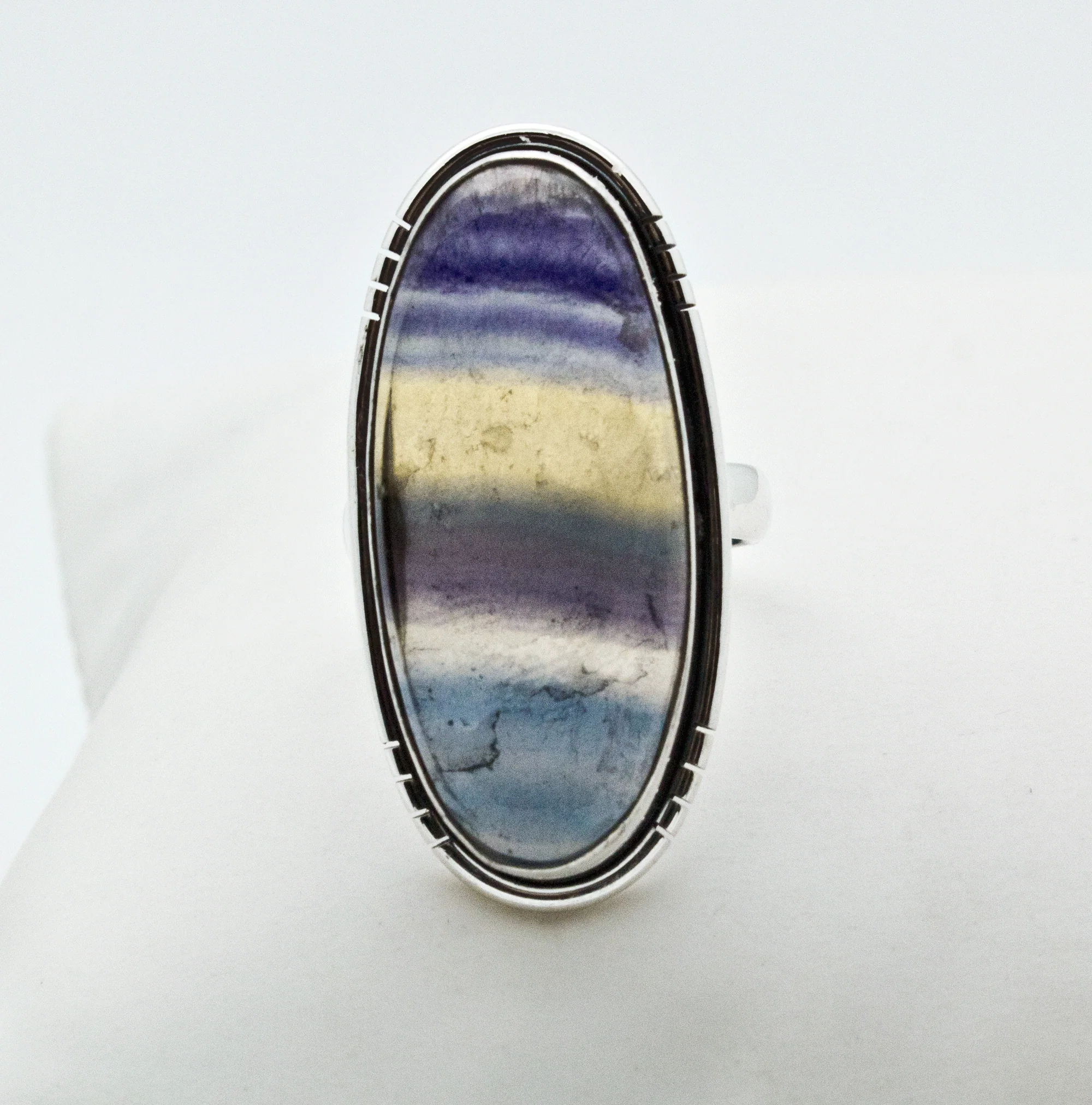 Sterling Silver Rainbow Fluorite Ring Size 7 - Image 2