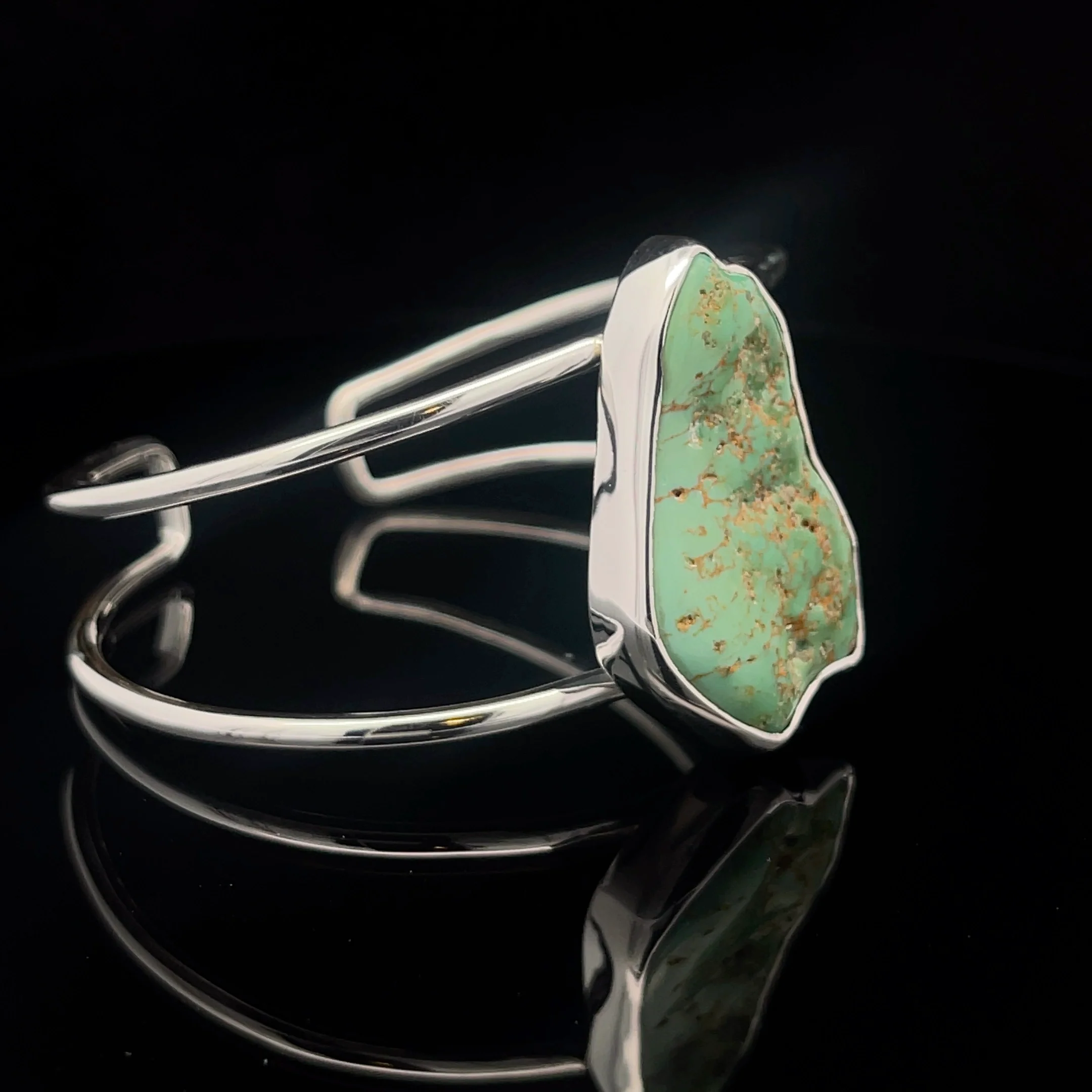 Sterling Silver Raw Turquoise Cuff Bracelet - Image 2