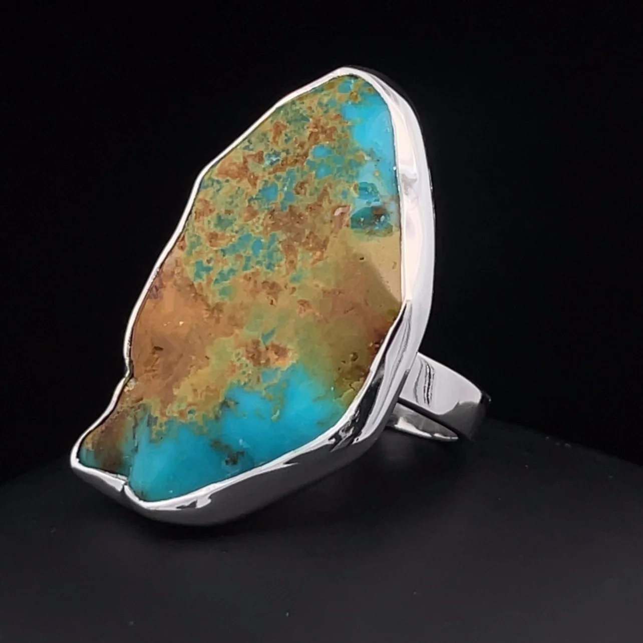 Sterling Silver Raw Turquoise Ring Adjustable - Image 3