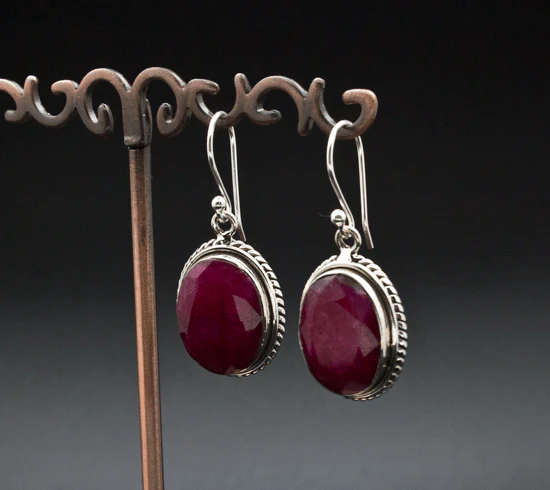 Sterling Silver Ruby Earrings - Image 2