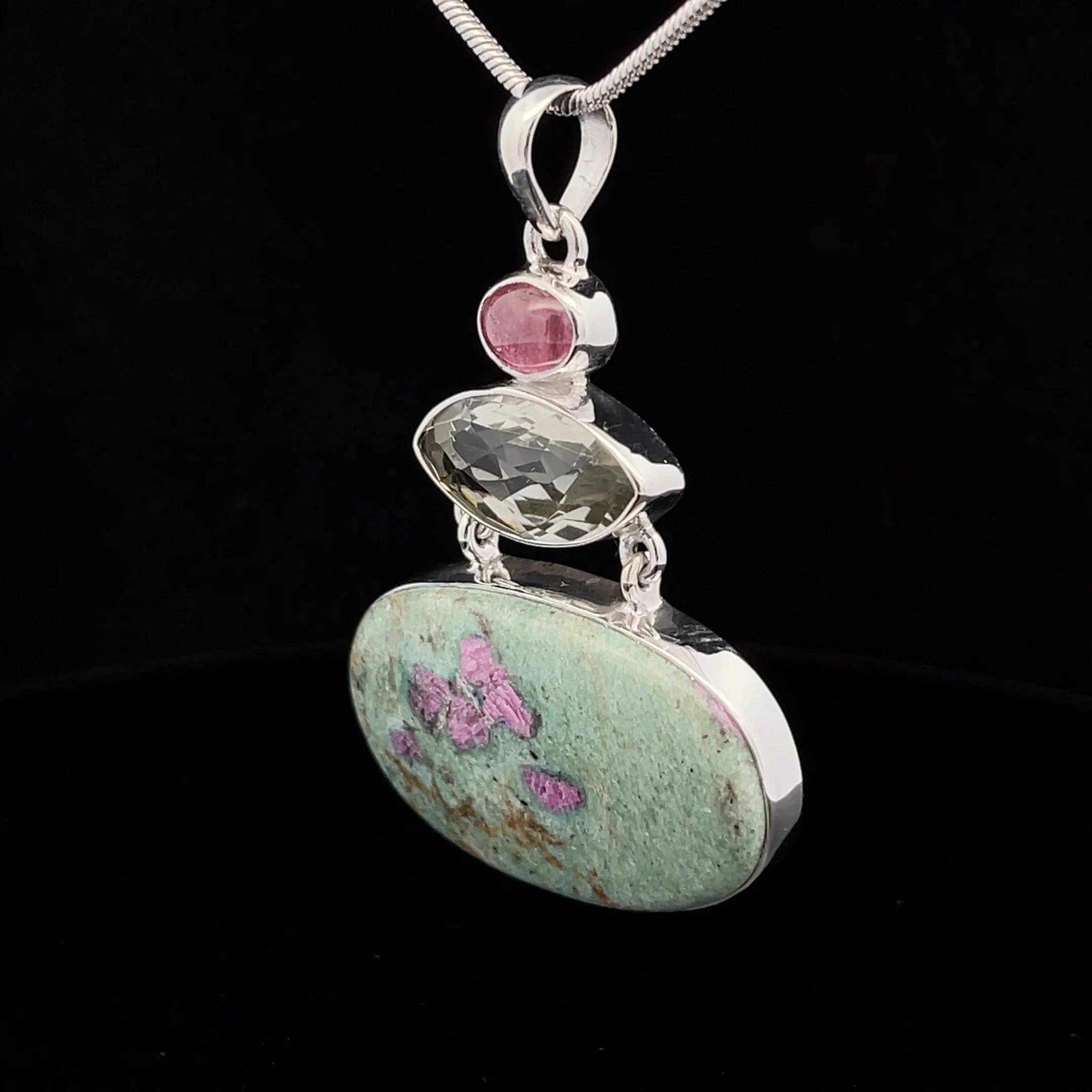 Sterling Silver Ruby In Fuschite, Green Amethyst and Ruby Pendant - Image 3