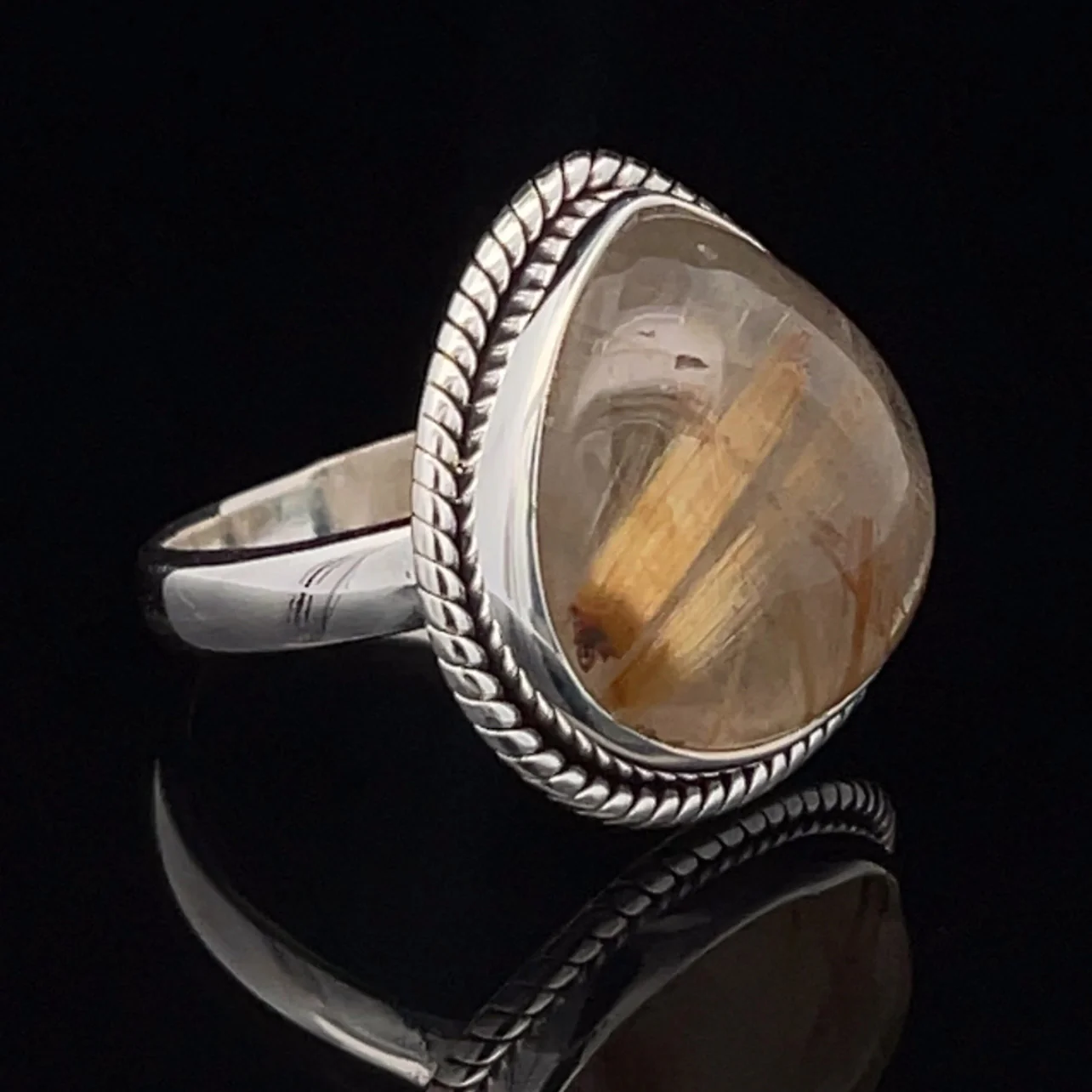 Sterling Silver Rutilated Quartz Ring Size 8 - Image 2