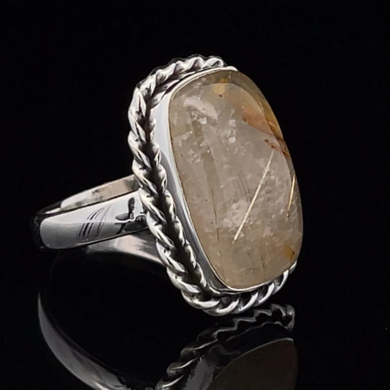 Sterling Silver Rutilated Quartz Ring Size 7 - Image 2