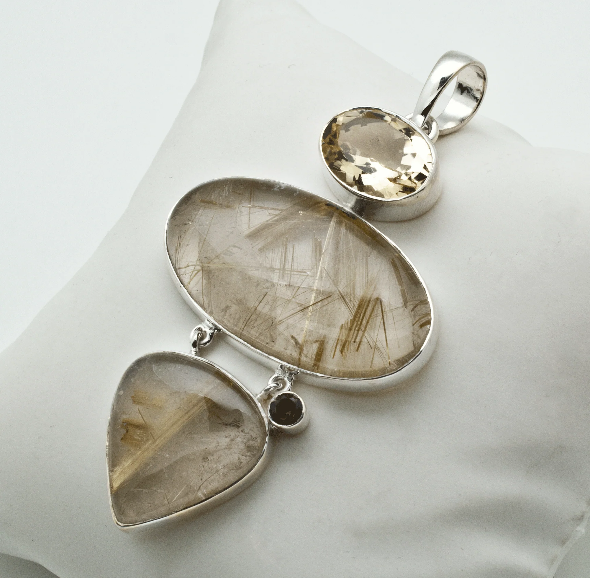 Sterling Silver Rutilated Quartz with Citrine and Smoky Quartz