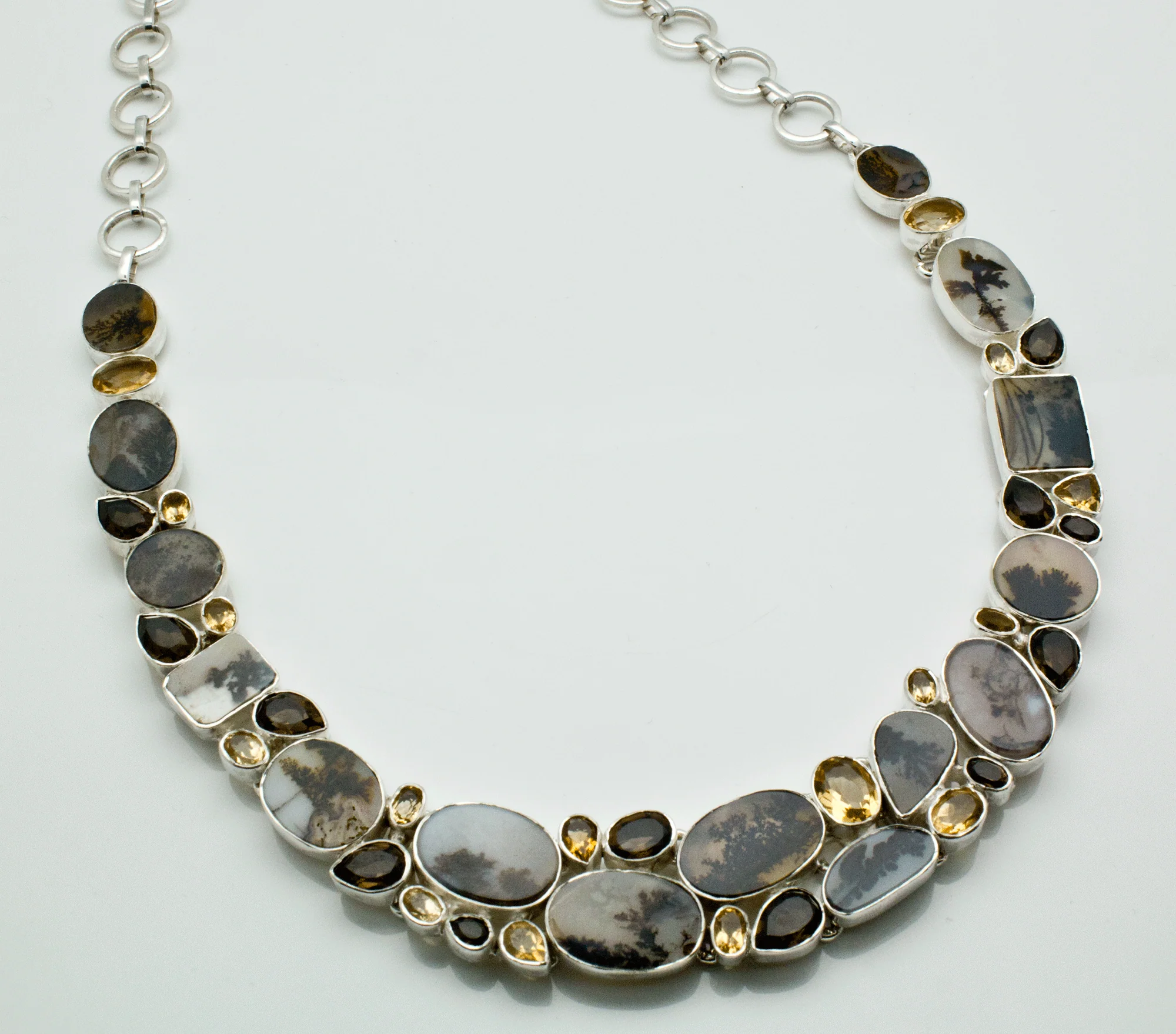 Sterling Silver Scenic Dendritic Agate with Smoky Quartz and Citrine Necklace - Image 2