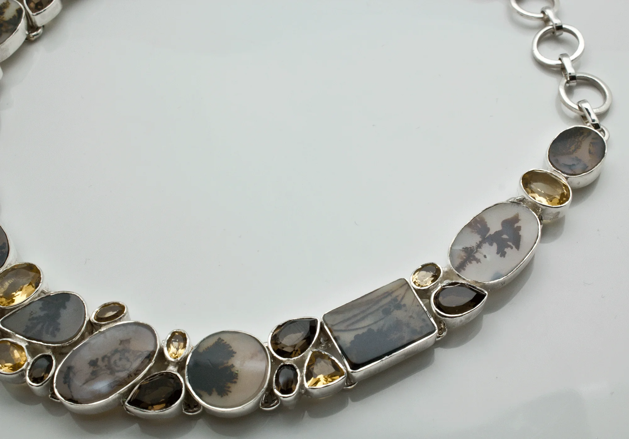 Sterling Silver Scenic Dendritic Agate with Smoky Quartz and Citrine Necklace - Image 4