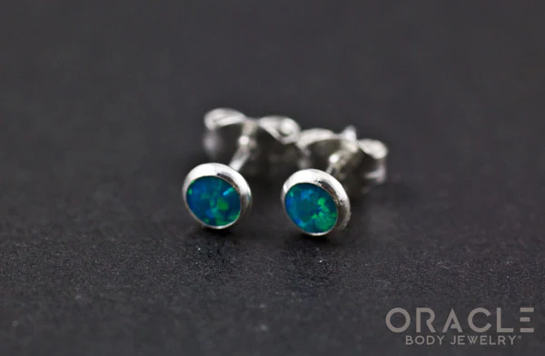 Sterling Silver Synthetic Blue Opal Earrings