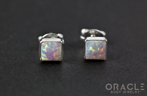 Sterling Silver Synthetic Pink Opal Earrings - Image 2