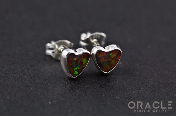 Sterling Silver Synthetic Red Opal Earrings - Image 2