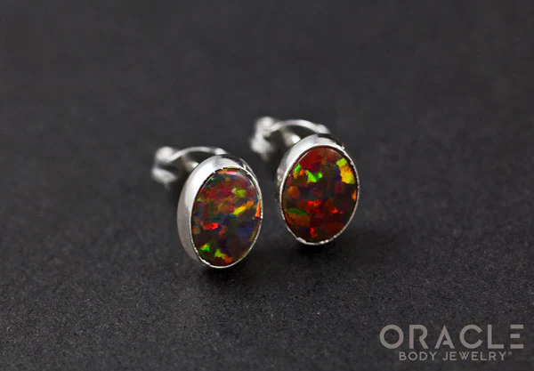 Sterling Silver Synthetic Red Opal Earrings