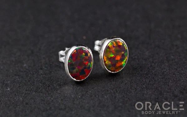 Sterling Silver Synthetic Red Opal Earrings