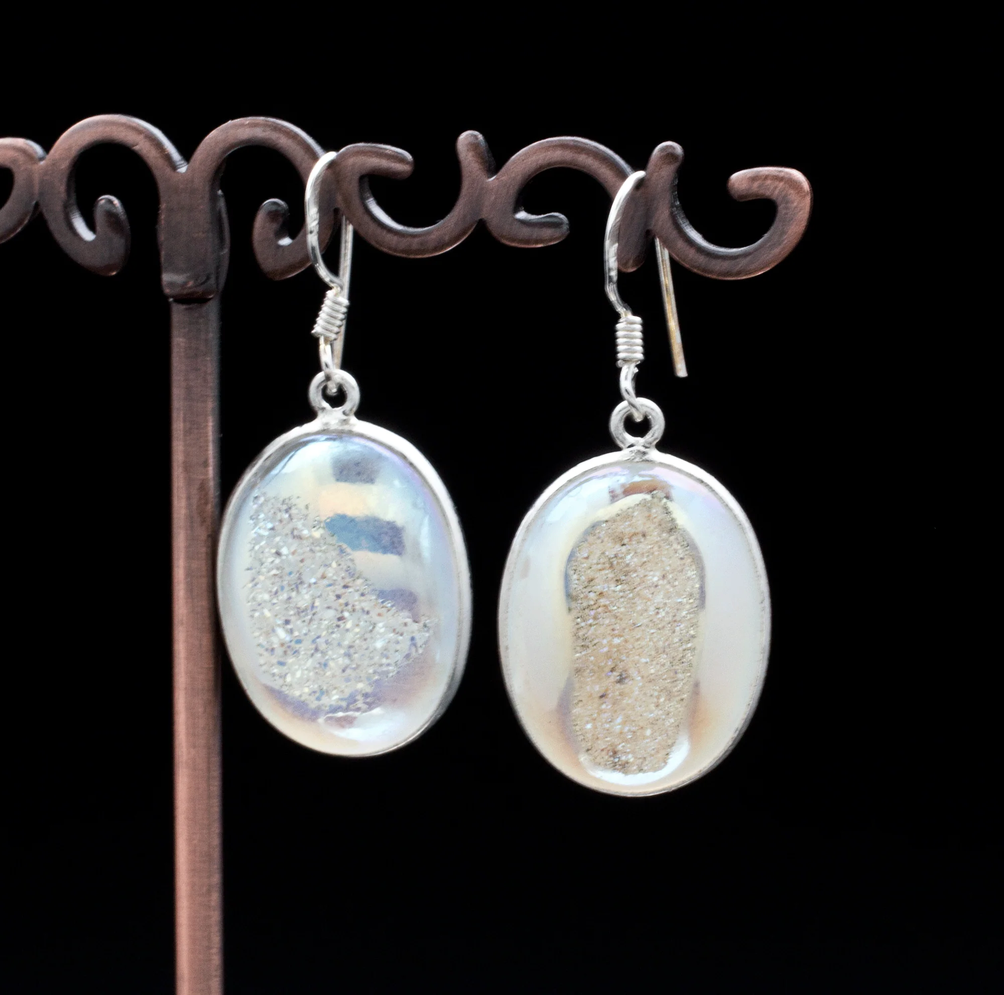 Sterling Silver Titanium Coated Druzy Agate Earrings - Image 2