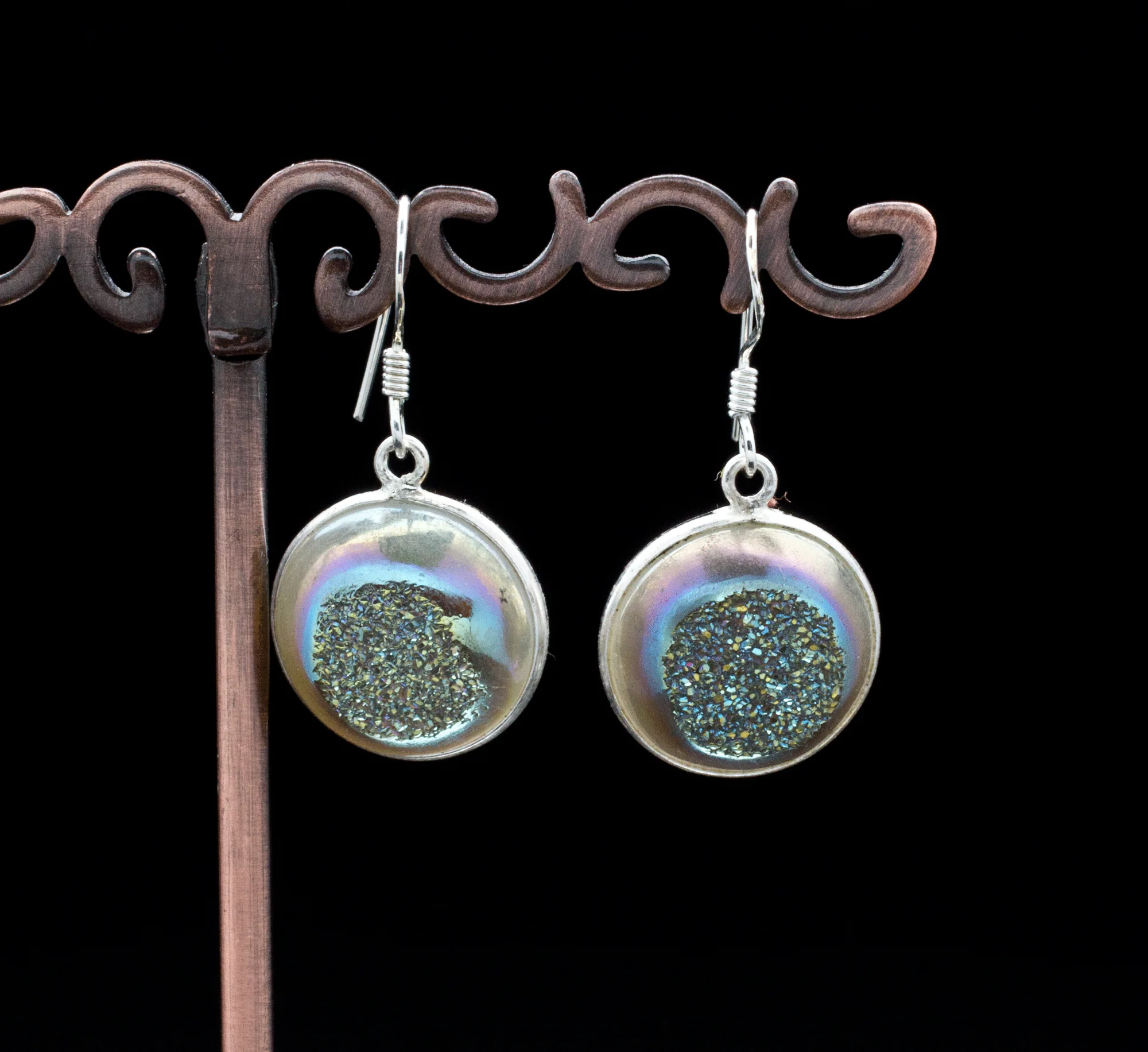 Sterling Silver Titanium Coated Druzy Agate Earrings