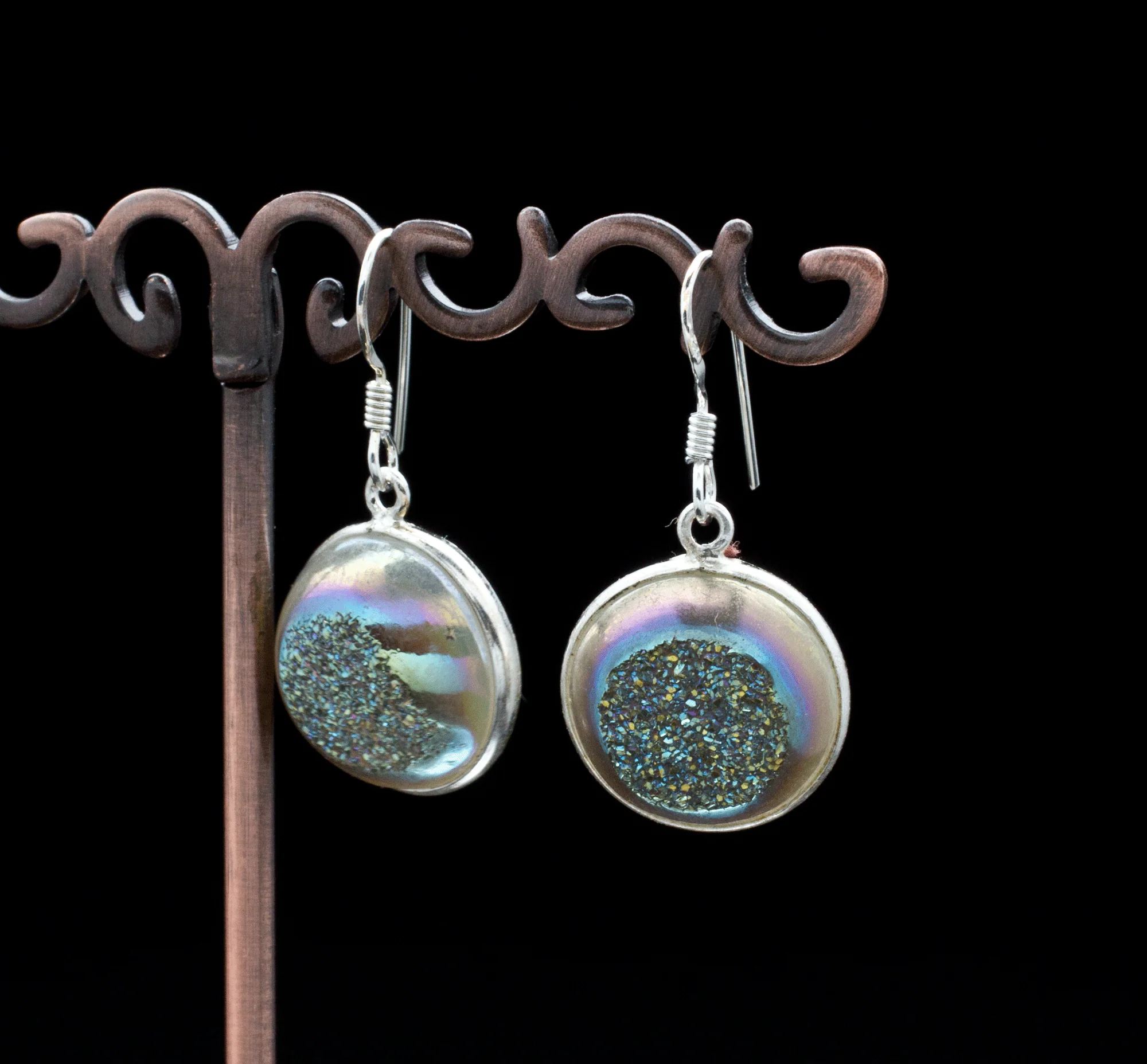 Sterling Silver Titanium Coated Druzy Agate Earrings - Image 2