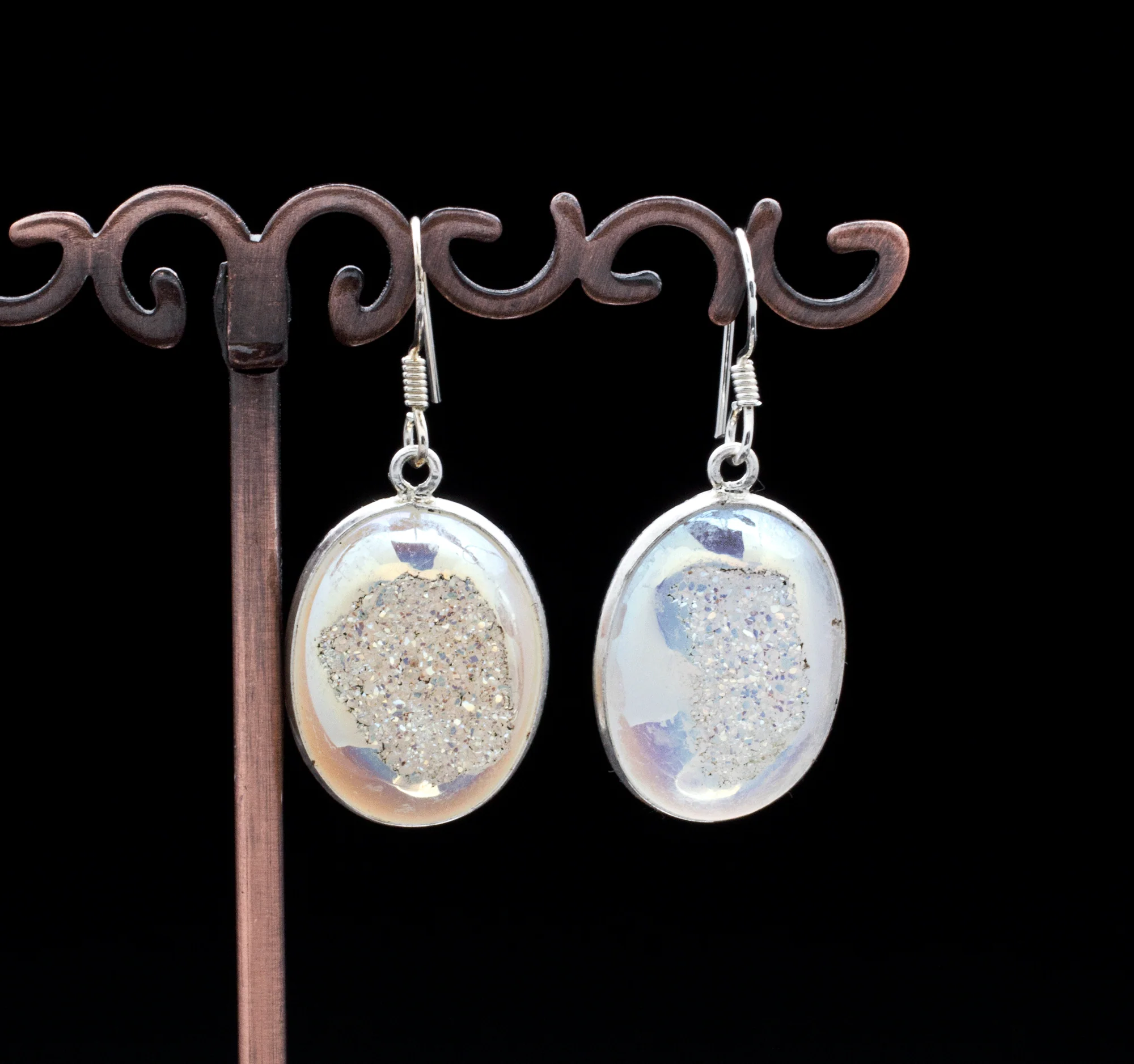 Sterling Silver Titanium Coated Druzy Agate Earrings