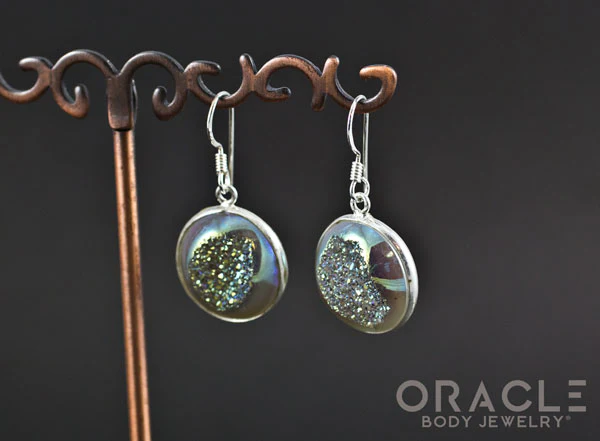 Sterling Silver Titanium Coated Druzy Earrings