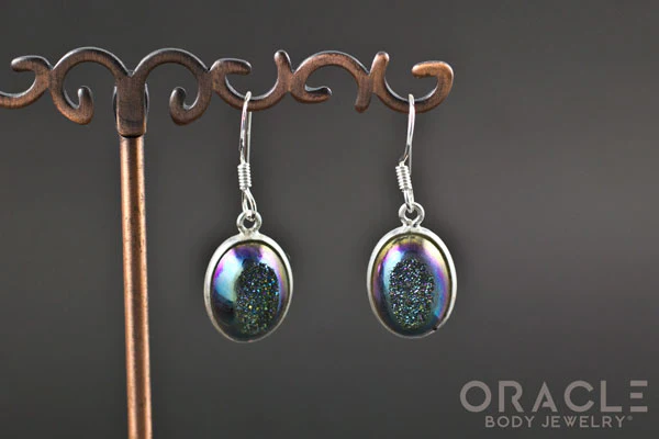 Sterling Silver Titanium Coated Druzy Earrings