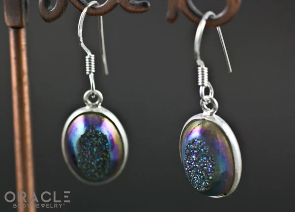 Sterling Silver Titanium Coated Druzy Earrings - Image 2