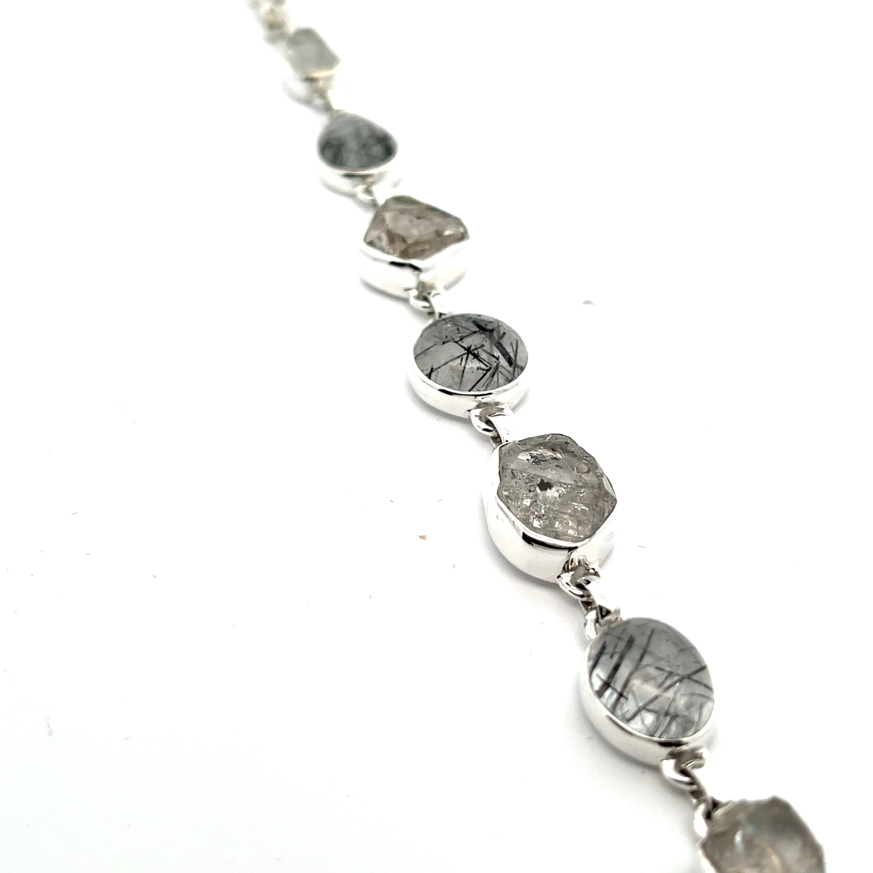 Sterling Silver Tourmalated Quartz and Herkimer Diamond Bracelet - Image 4