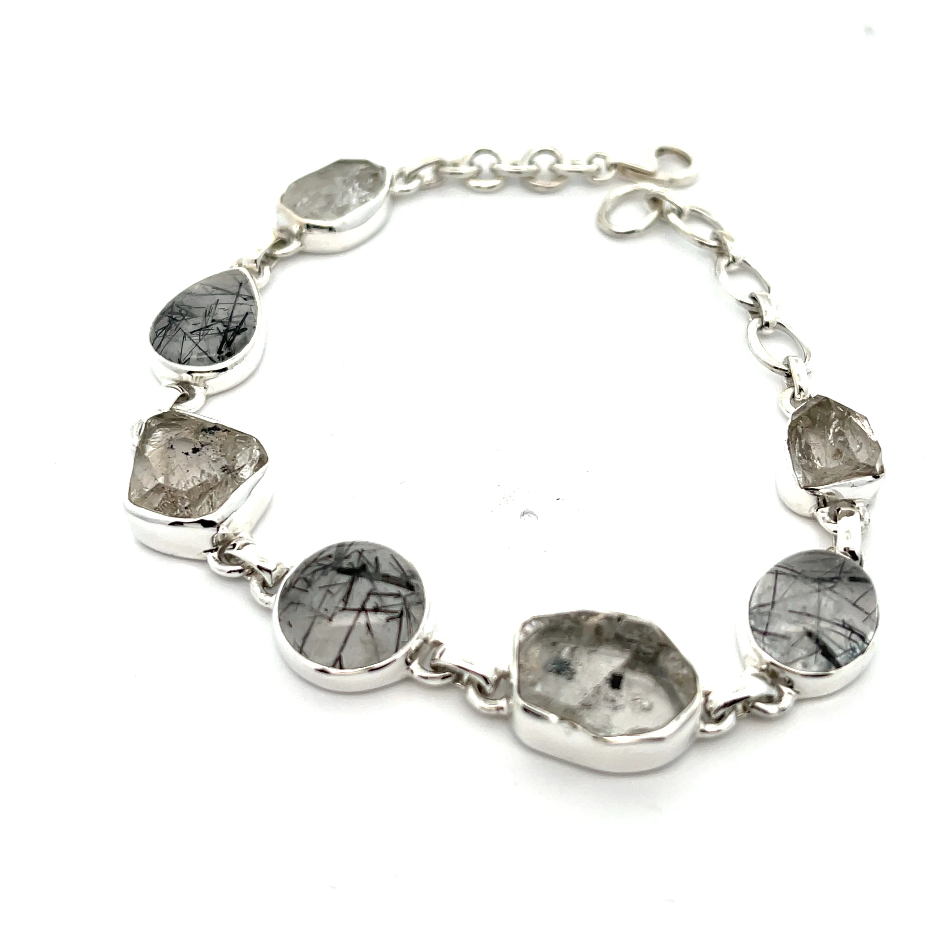 Sterling Silver Tourmalated Quartz and Herkimer Diamond Bracelet - Image 5